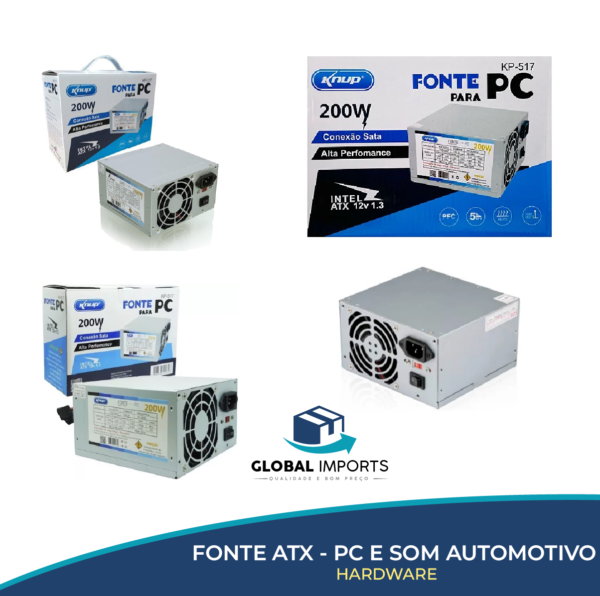 Fonte Knup ATX 200W sata 24 pinos com cabo de alimentação