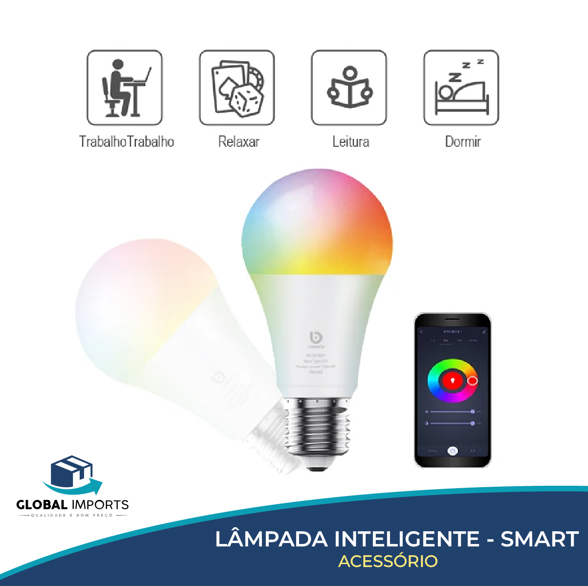 Lâmpada RGB inteligente, Wifi, alexia, 15w, Smart – Controlada via Smartphone